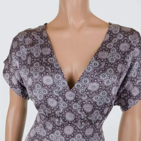 TED BAKER LONDON TB 3 US 6 Silk Tie Back Dress in Gray Multi Geometric Print 👗 - Picture 7 of 9